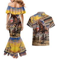 Kentucky Hosts Horse Races Watercolor Couples Matching Mermaid Dress and Hawaiian Shirt - Wonder Print Shop