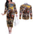 Kentucky Hosts Horse Races Watercolor Couples Matching Off The Shoulder Long Sleeve Dress and Long Sleeve Button Shirt