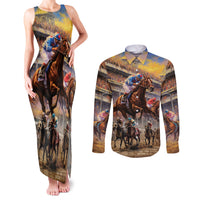 Kentucky Hosts Horse Races Watercolor Couples Matching Tank Maxi Dress and Long Sleeve Button Shirt - Wonder Print Shop