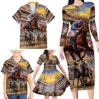 Kentucky Hosts Horse Races Watercolor Family Matching Long Sleeve Bodycon Dress and Hawaiian Shirt - Wonder Print Shop