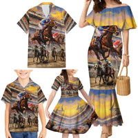 Kentucky Hosts Horse Races Watercolor Family Matching Mermaid Dress and Hawaiian Shirt - Wonder Print Shop