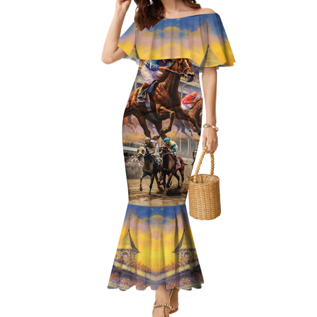 Kentucky Hosts Horse Races Watercolor Family Matching Mermaid Dress and Hawaiian Shirt - Wonder Print Shop