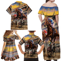 Kentucky Hosts Horse Races Watercolor Family Matching Off Shoulder Maxi Dress and Hawaiian Shirt - Wonder Print Shop