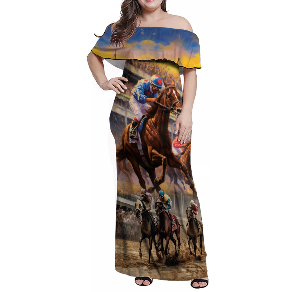 Kentucky Hosts Horse Races Watercolor Family Matching Off Shoulder Maxi Dress and Hawaiian Shirt - Wonder Print Shop