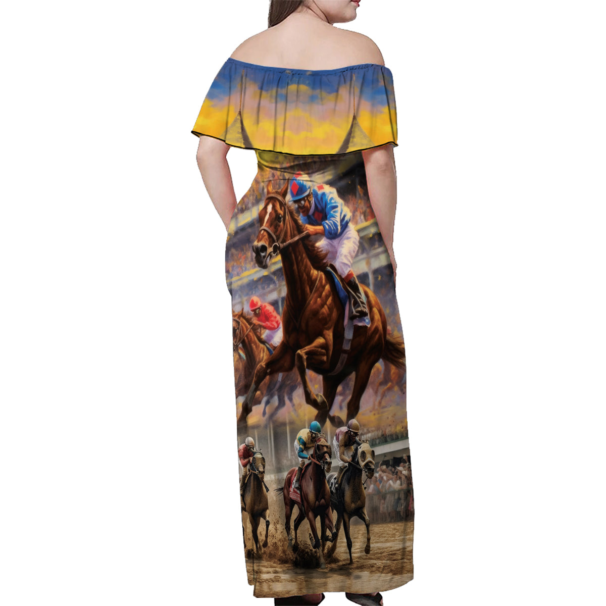 Kentucky Hosts Horse Races Watercolor Family Matching Off Shoulder Maxi Dress and Hawaiian Shirt - Wonder Print Shop