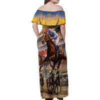 Kentucky Hosts Horse Races Watercolor Family Matching Off Shoulder Maxi Dress and Hawaiian Shirt - Wonder Print Shop