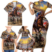 Kentucky Hosts Horse Races Watercolor Family Matching Short Sleeve Bodycon Dress and Hawaiian Shirt - Wonder Print Shop