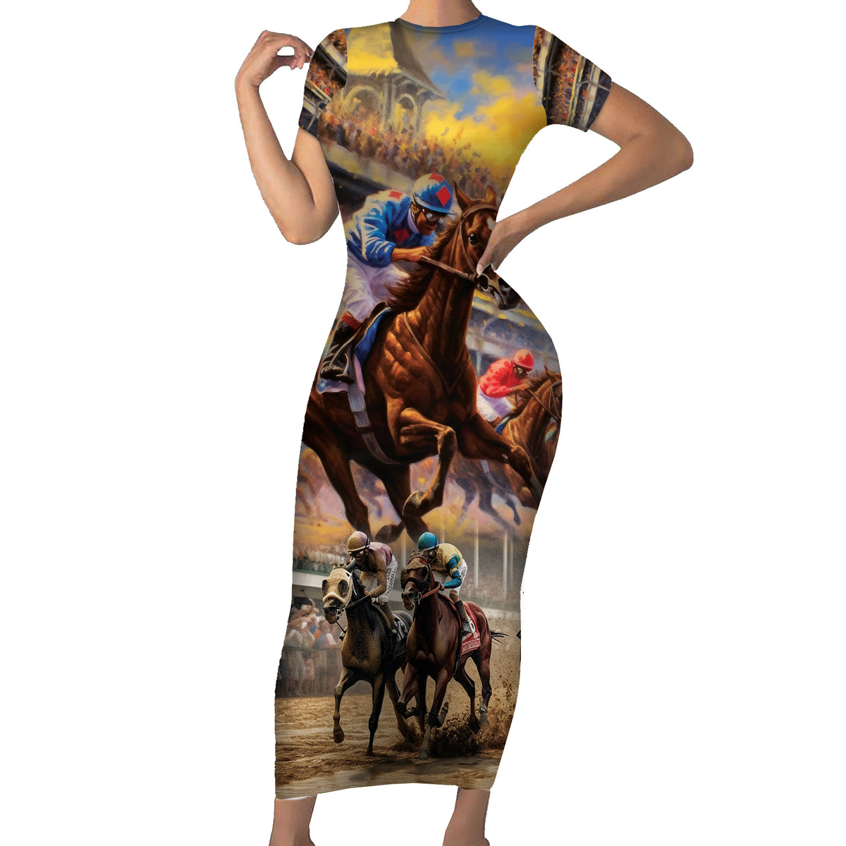 Kentucky Hosts Horse Races Watercolor Family Matching Short Sleeve Bodycon Dress and Hawaiian Shirt - Wonder Print Shop