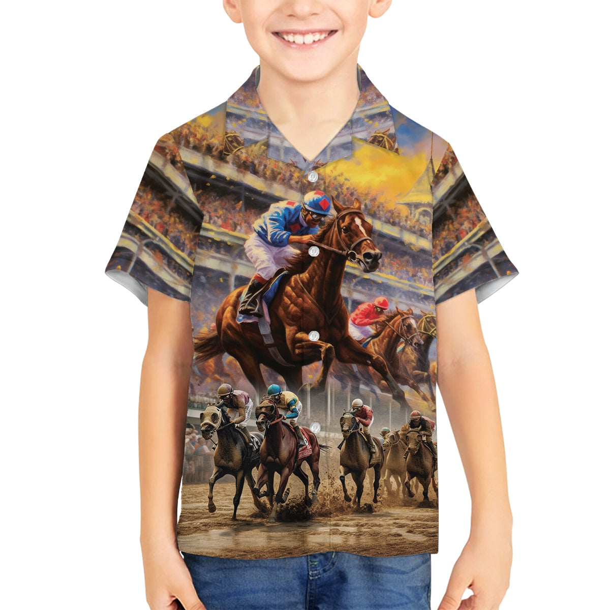 Kentucky Hosts Horse Races Watercolor Family Matching Tank Maxi Dress and Hawaiian Shirt - Wonder Print Shop