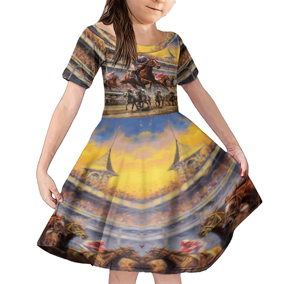 Kentucky Hosts Horse Races Watercolor Kid Short Sleeve Dress - Wonder Print Shop