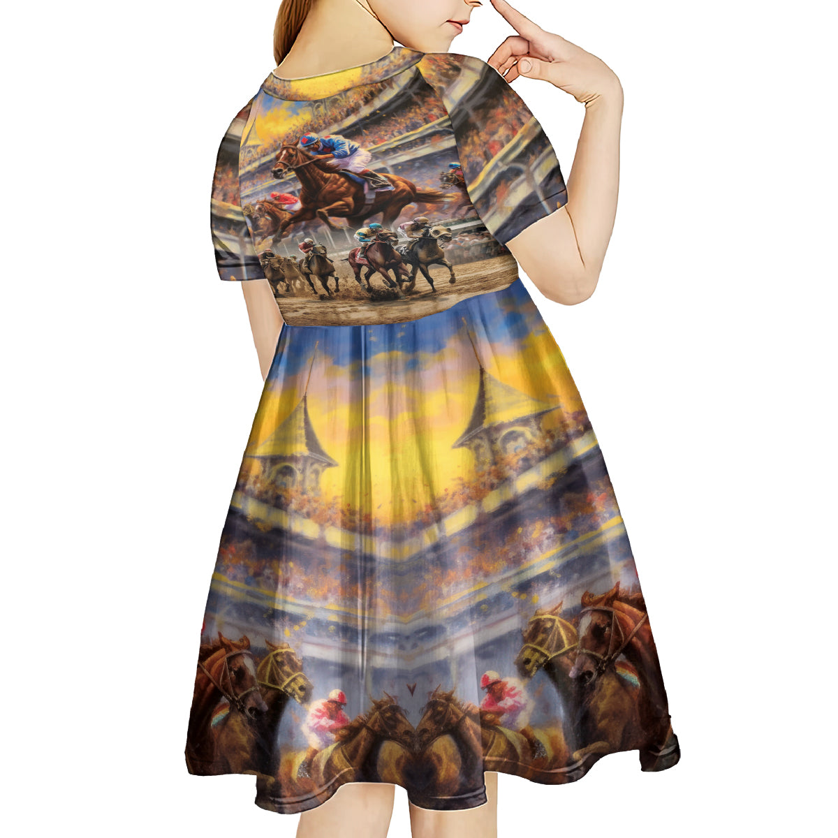 Kentucky Hosts Horse Races Watercolor Kid Short Sleeve Dress - Wonder Print Shop