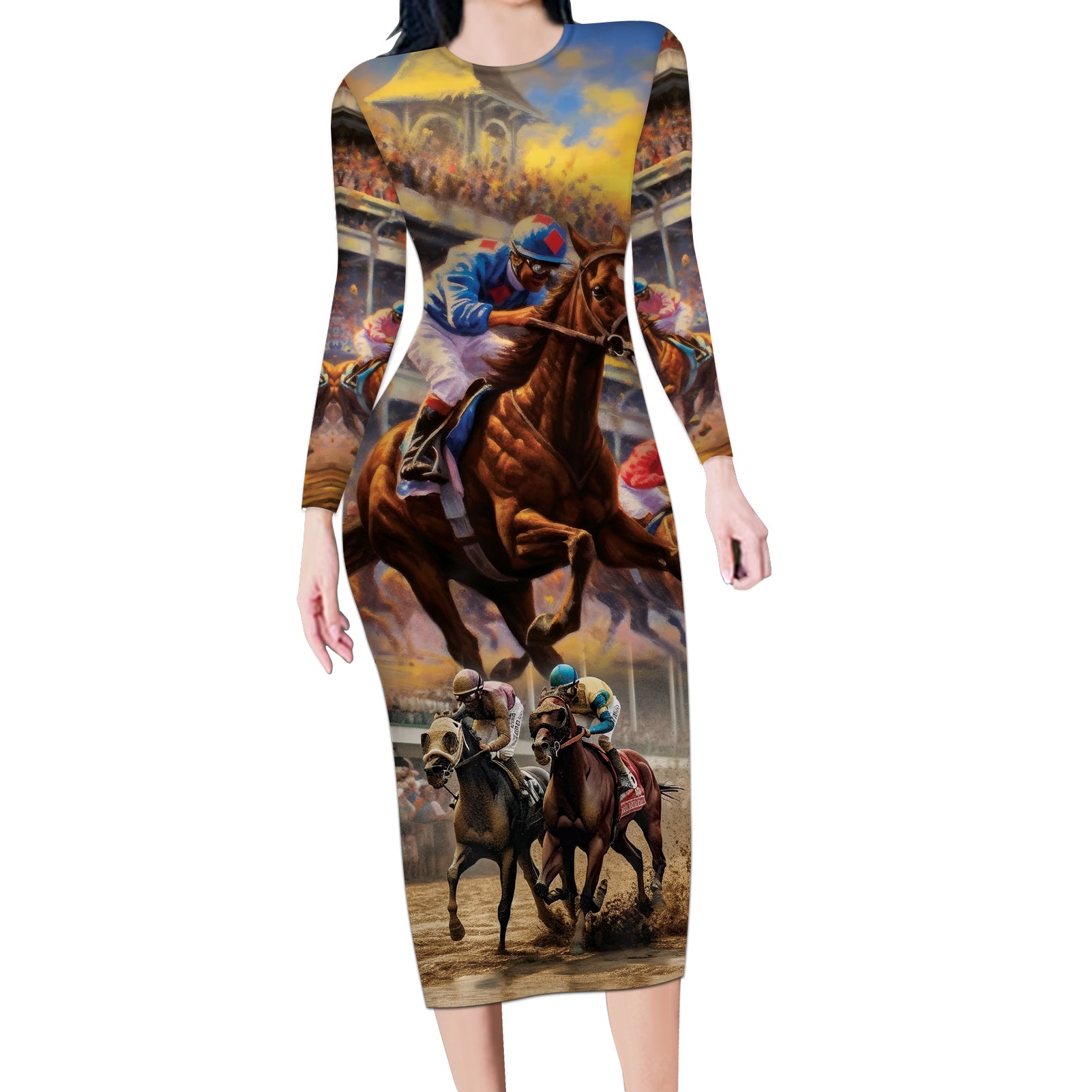 Kentucky Hosts Horse Races Watercolor Long Sleeve Bodycon Dress - Wonder Print Shop