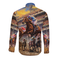 Kentucky Hosts Horse Races Watercolor Long Sleeve Button Shirt - Wonder Print Shop