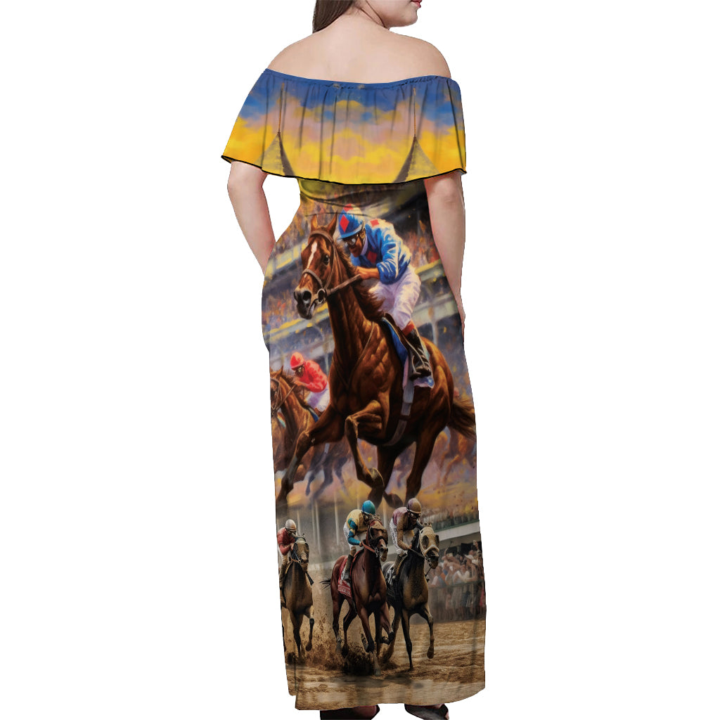 Kentucky Hosts Horse Races Watercolor Off Shoulder Maxi Dress - Wonder Print Shop