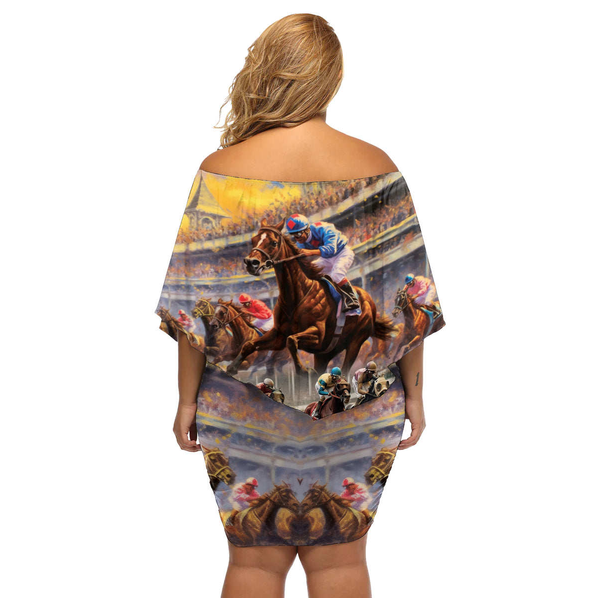 Kentucky Hosts Horse Races Watercolor Off Shoulder Short Dress - Wonder Print Shop