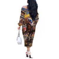 Kentucky Hosts Horse Races Watercolor Off The Shoulder Long Sleeve Dress - Wonder Print Shop