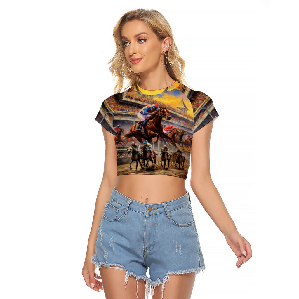 Kentucky Hosts Horse Races Watercolor Raglan Cropped T Shirt - Wonder Print Shop