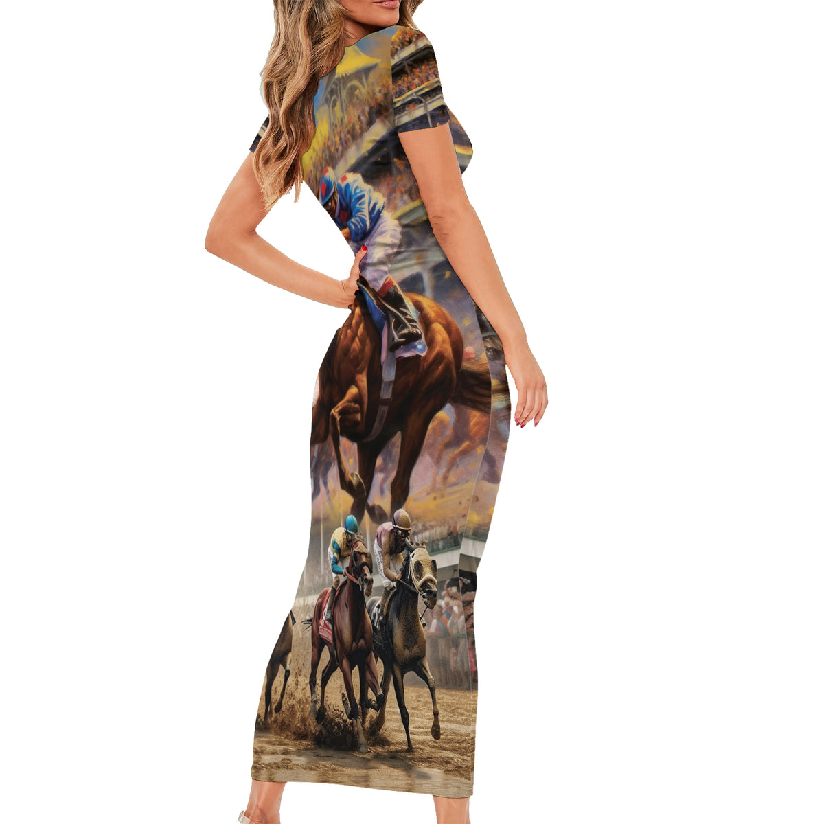 Kentucky Hosts Horse Races Watercolor Short Sleeve Bodycon Dress - Wonder Print Shop