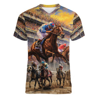 Kentucky Hosts Horse Races Watercolor Women V-Neck T-Shirt - Wonder Print Shop