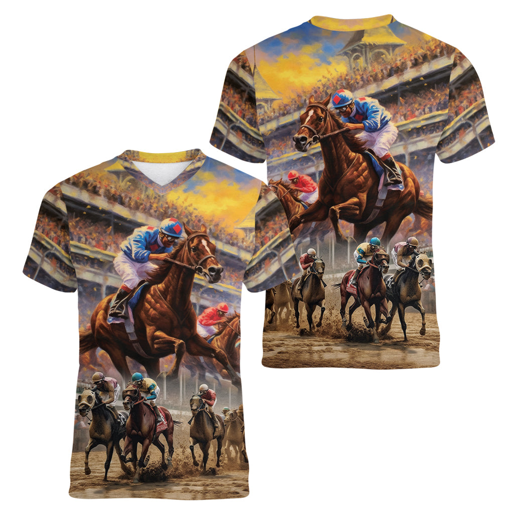 Kentucky Hosts Horse Races Watercolor Women V-Neck T-Shirt - Wonder Print Shop
