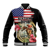 Kentucky Horseshoe Racing Rose Baseball Jacket Grunge American Flag Vintage Style - Wonder Print Shop