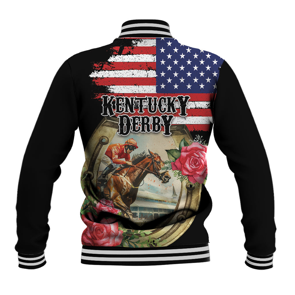 Kentucky Horseshoe Racing Rose Baseball Jacket Grunge American Flag Vintage Style - Wonder Print Shop