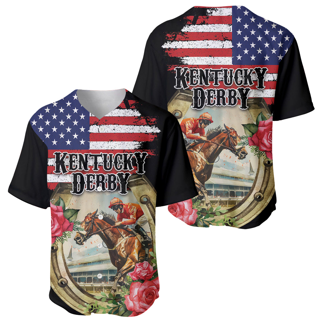 Kentucky Horseshoe Racing Rose Baseball Jersey Grunge American Flag Vintage Style - Wonder Print Shop