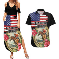 Kentucky Horseshoe Racing Rose Couples Matching Summer Maxi Dress and Hawaiian Shirt Grunge American Flag Vintage Style - Wonder Print Shop