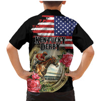 Kentucky Horseshoe Racing Rose Family Matching Mermaid Dress and Hawaiian Shirt Grunge American Flag Vintage Style - Wonder Print Shop