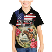Kentucky Horseshoe Racing Rose Family Matching Mermaid Dress and Hawaiian Shirt Grunge American Flag Vintage Style - Wonder Print Shop