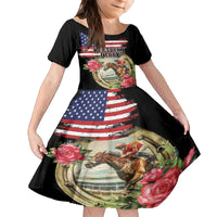Kentucky Horseshoe Racing Rose Family Matching Off Shoulder Short Dress and Hawaiian Shirt Grunge American Flag Vintage Style - Wonder Print Shop