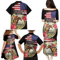 Kentucky Horseshoe Racing Rose Family Matching Puletasi and Hawaiian Shirt Grunge American Flag Vintage Style - Wonder Print Shop