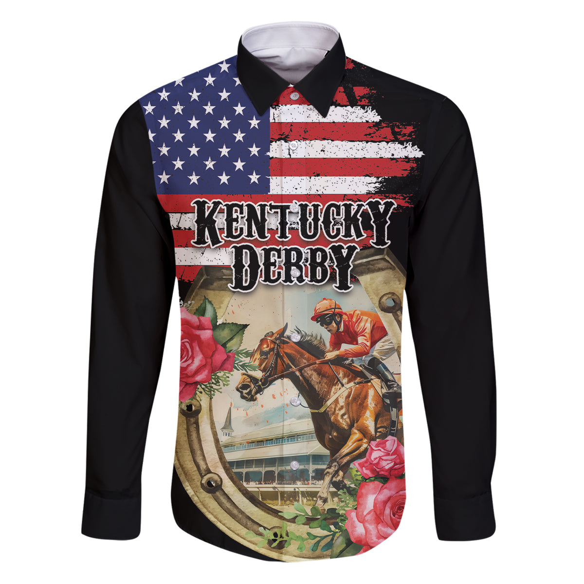 Kentucky Horseshoe Racing Rose Family Matching Puletasi and Hawaiian Shirt Grunge American Flag Vintage Style - Wonder Print Shop