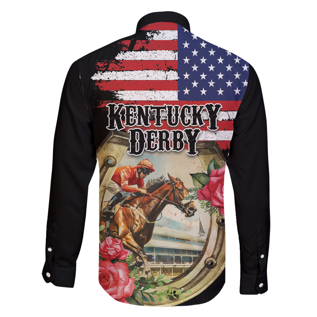Kentucky Horseshoe Racing Rose Family Matching Puletasi and Hawaiian Shirt Grunge American Flag Vintage Style - Wonder Print Shop