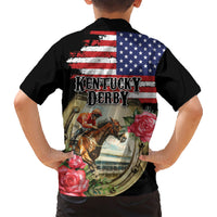 Kentucky Horseshoe Racing Rose Family Matching Short Sleeve Bodycon Dress and Hawaiian Shirt Grunge American Flag Vintage Style - Wonder Print Shop