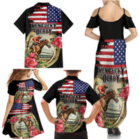 Kentucky Horseshoe Racing Rose Family Matching Summer Maxi Dress and Hawaiian Shirt Grunge American Flag Vintage Style - Wonder Print Shop