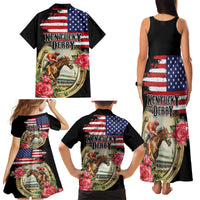 Kentucky Horseshoe Racing Rose Family Matching Tank Maxi Dress and Hawaiian Shirt Grunge American Flag Vintage Style - Wonder Print Shop