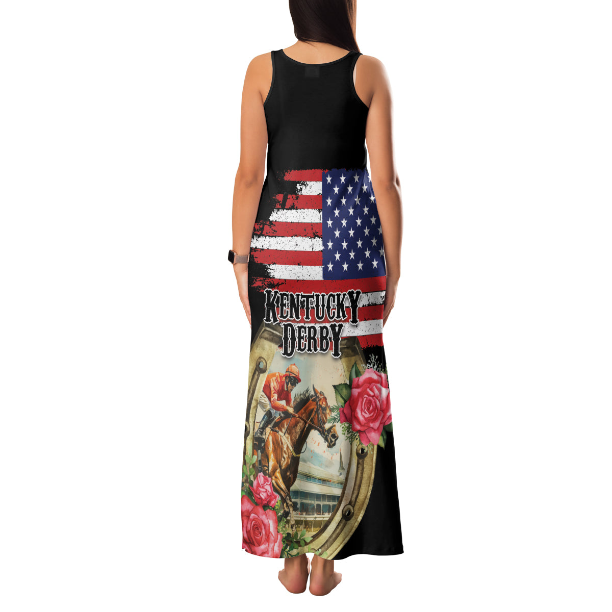 Kentucky Horseshoe Racing Rose Family Matching Tank Maxi Dress and Hawaiian Shirt Grunge American Flag Vintage Style - Wonder Print Shop
