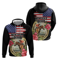 Kentucky Horseshoe Racing Rose Hoodie Grunge American Flag Vintage Style - Wonder Print Shop