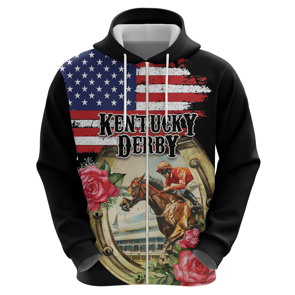 Kentucky Horseshoe Racing Rose Hoodie Grunge American Flag Vintage Style - Wonder Print Shop