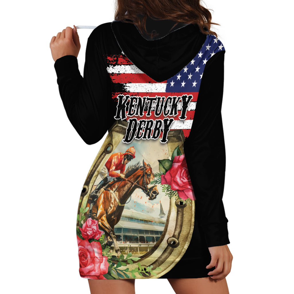 Kentucky Horseshoe Racing Rose Hoodie Dress Grunge American Flag Vintage Style - Wonder Print Shop