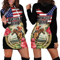 Kentucky Horseshoe Racing Rose Hoodie Dress Grunge American Flag Vintage Style - Wonder Print Shop