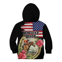Kentucky Horseshoe Racing Rose Kid Hoodie Grunge American Flag Vintage Style - Wonder Print Shop