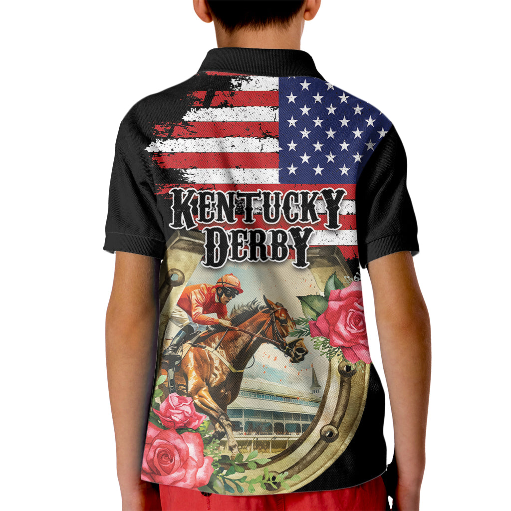 Kentucky Horseshoe Racing Rose Kid Polo Shirt Grunge American Flag Vintage Style - Wonder Print Shop