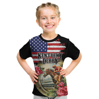 Kentucky Horseshoe Racing Rose Kid T Shirt Grunge American Flag Vintage Style - Wonder Print Shop