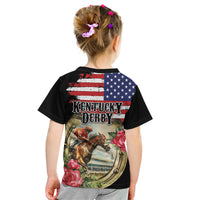 Kentucky Horseshoe Racing Rose Kid T Shirt Grunge American Flag Vintage Style - Wonder Print Shop