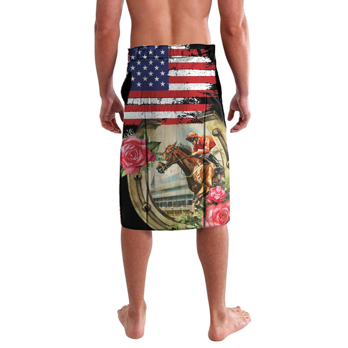 Kentucky Horseshoe Racing Rose Lavalava Grunge American Flag Vintage Style - Wonder Print Shop