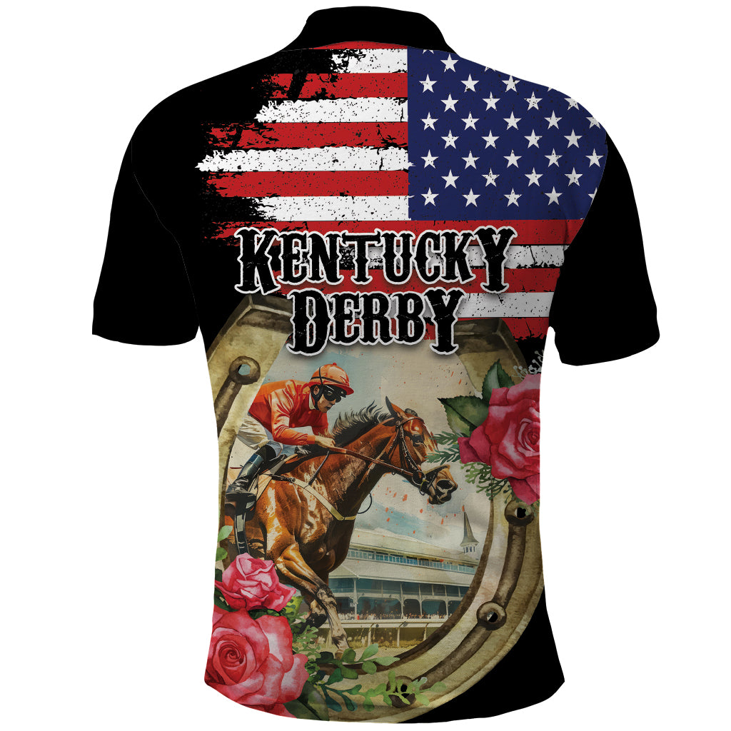 Kentucky Horseshoe Racing Rose Polo Shirt Grunge American Flag Vintage Style - Wonder Print Shop