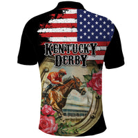 Kentucky Horseshoe Racing Rose Polo Shirt Grunge American Flag Vintage Style - Wonder Print Shop