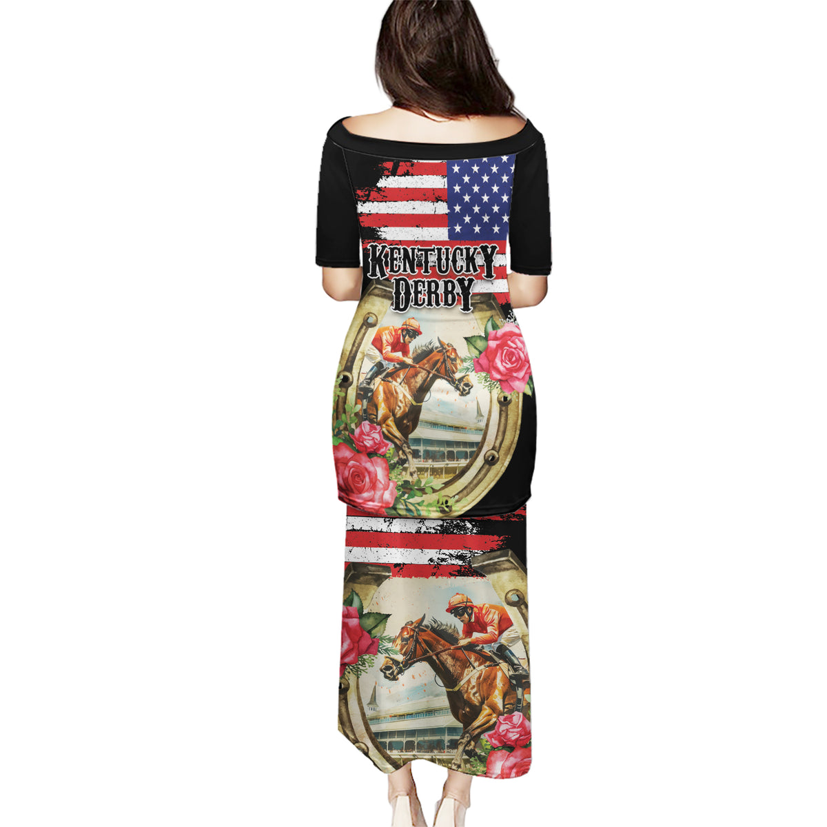 Kentucky Horseshoe Racing Rose Puletasi Grunge American Flag Vintage Style - Wonder Print Shop
